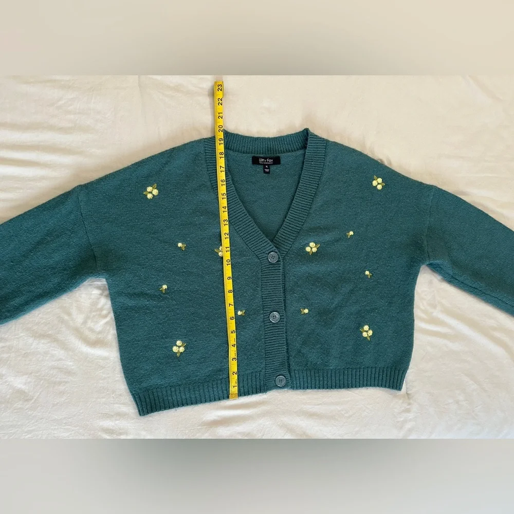 Witty Fox Ditzy Floral Crop Button Cardigan - Green - XL - Picture 12 of 14